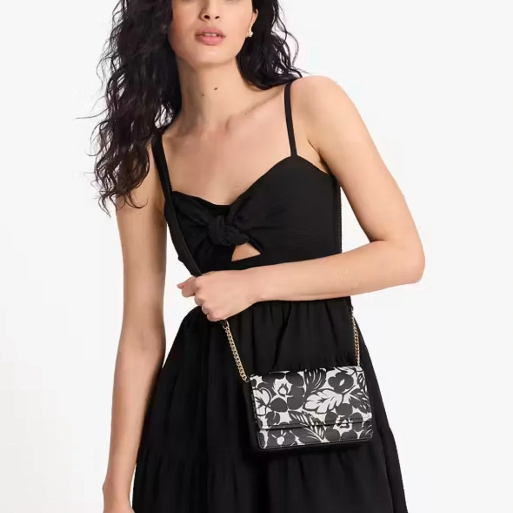 Kate Spade Morgan Tropical Foliage Flap Chain Wallet Crossbody Black Multi
